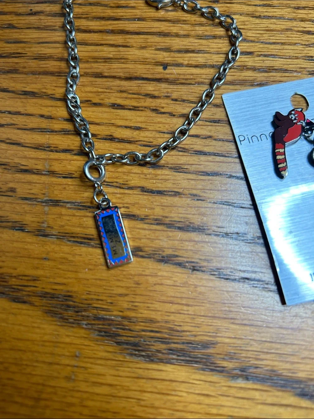 Silver Chain Bracelet with Blue Enamel Memphis Zoo with a red panda